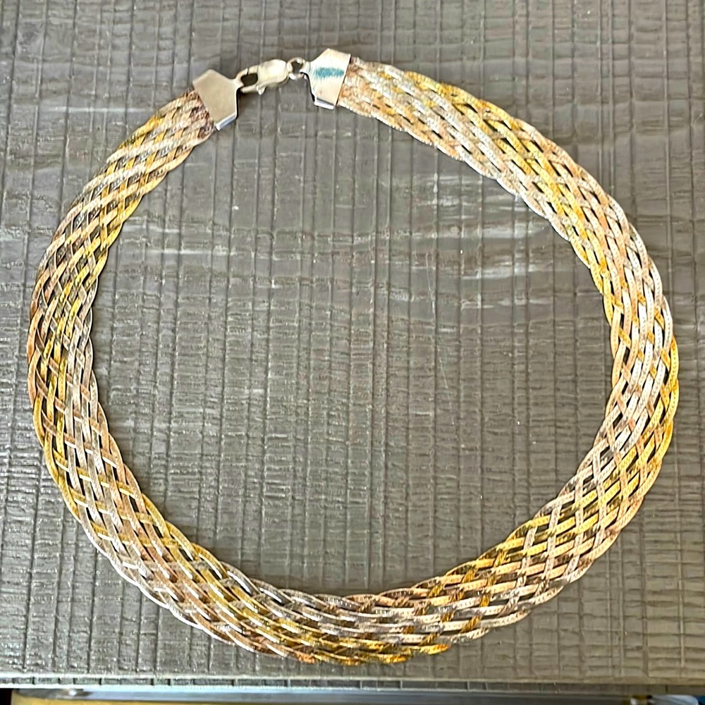 Stunning Vintage 925 Silver Vermeil Tri Color Yellow Gold & Rose Gold necklace